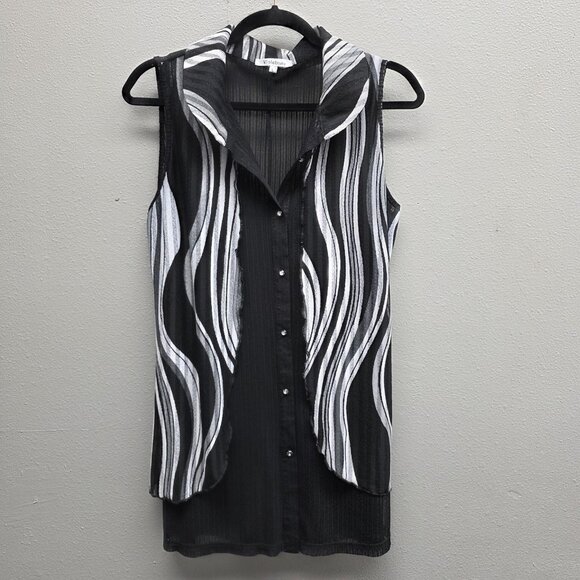 Violet Ruby Shirt Womens Large Sheer Sleeveless Tunic Top Vest Button Black - Picture 1 of 11